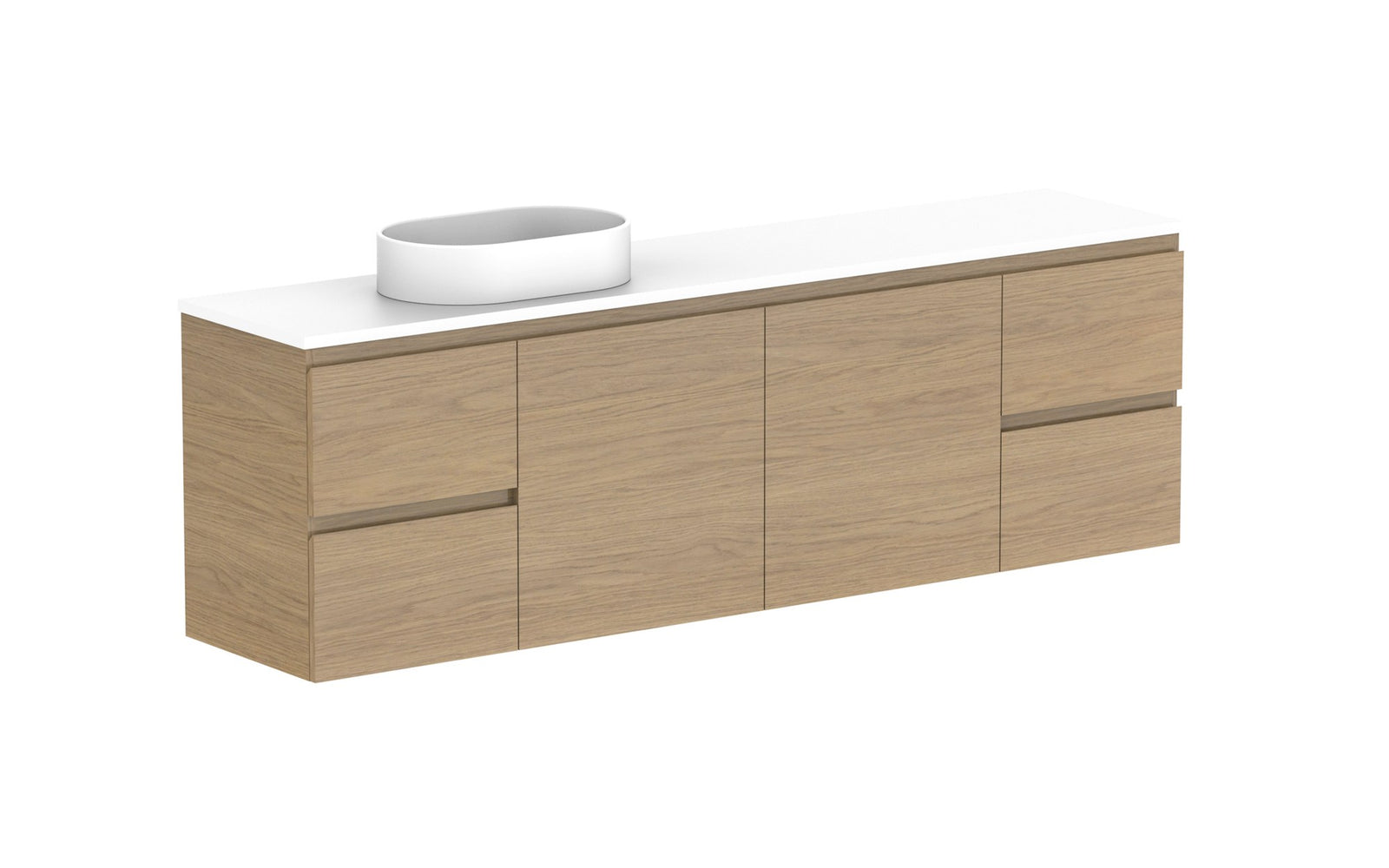 ADP Glacier Ensuite Door & Drawer Twin Wall Hung Vanity 1800mm left offset bowl, benchtop