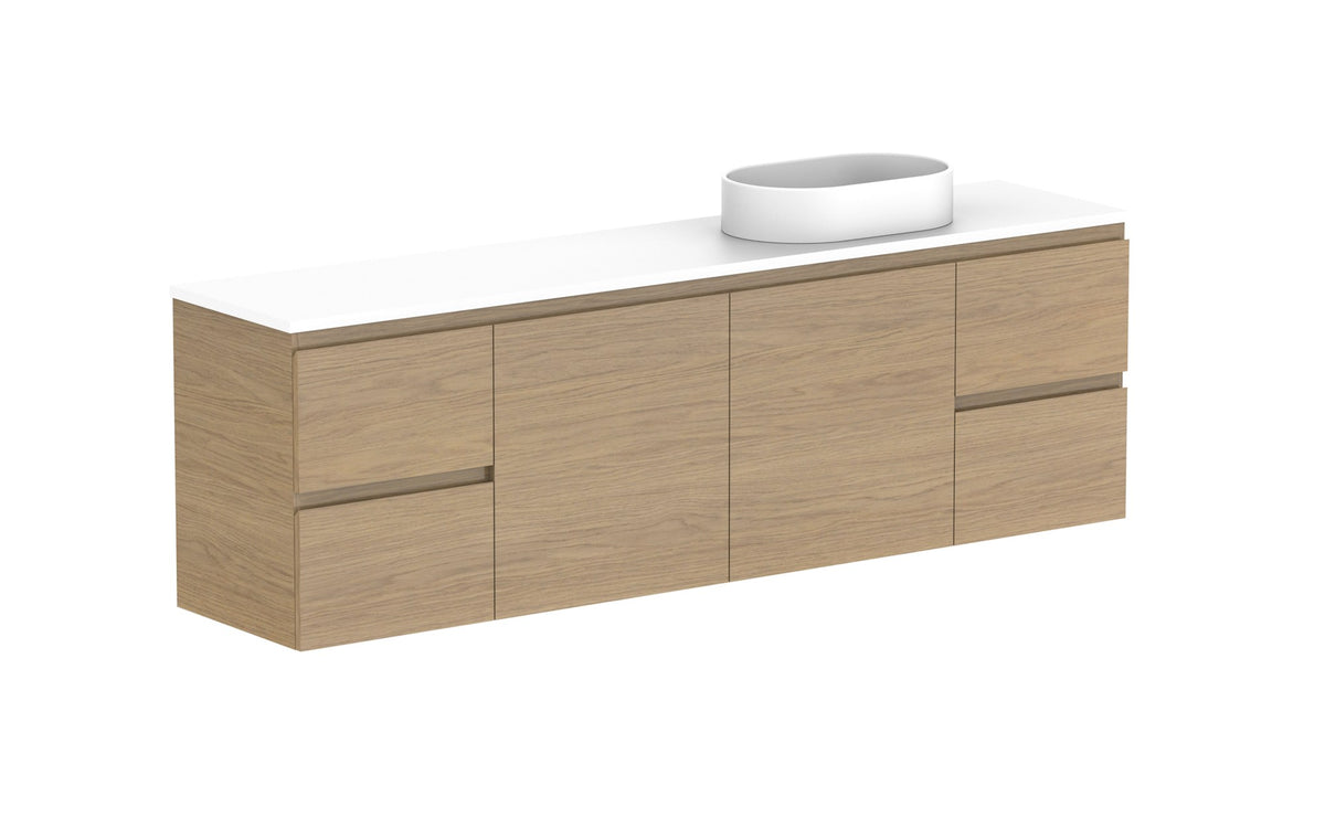 ADP Glacier Ensuite Door & Drawer Twin Wall Hung Vanity 1800mm right offset bowl, benchtop