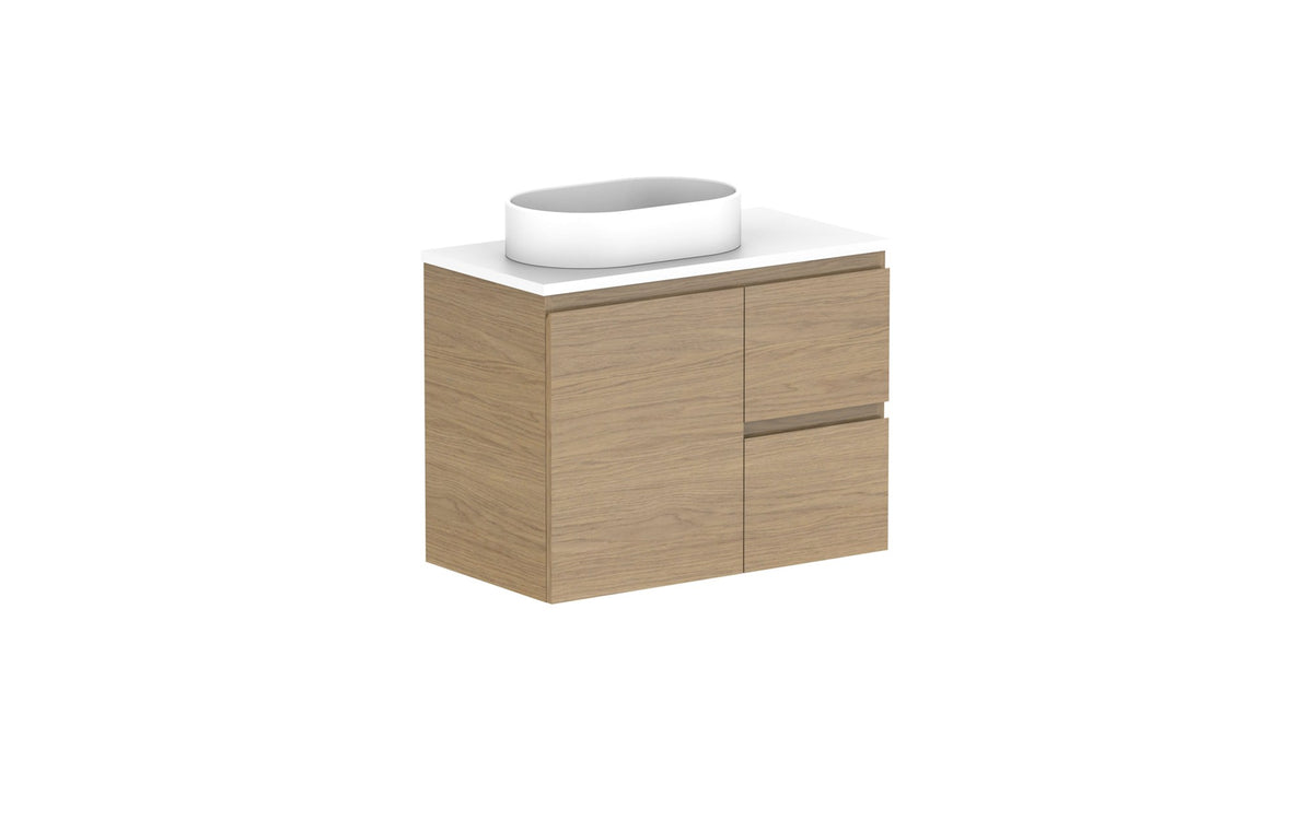 ADP Glacier Ensuite Door & Drawer Twin Wall Hung Vanity 750mm left offset bowl, benchtop