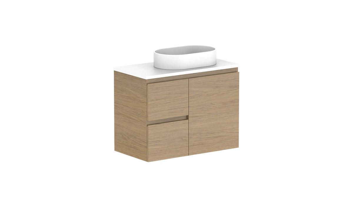 ADP Glacier Ensuite Door & Drawer Twin Wall Hung Vanity 750mm right offset bowl, benchtop