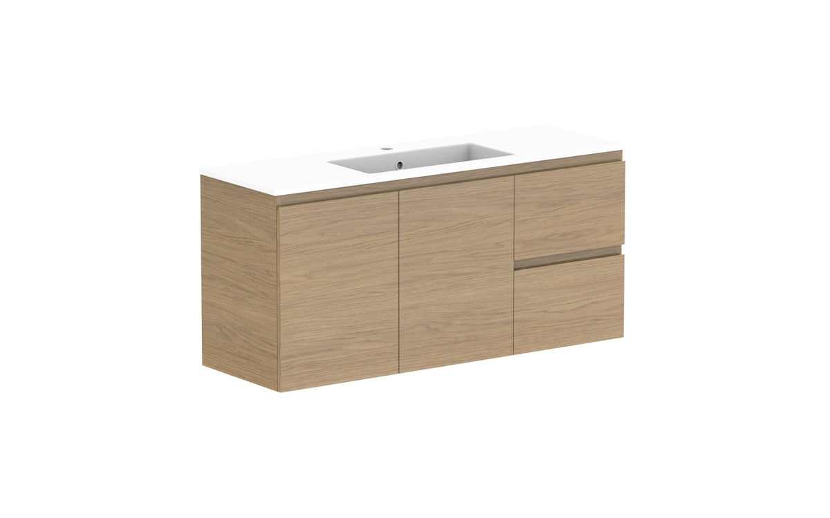 ADP Glacier Ensuite Door & Drawer Twin Wall Hung Vanity 1200mm centre bowl, cast marble top