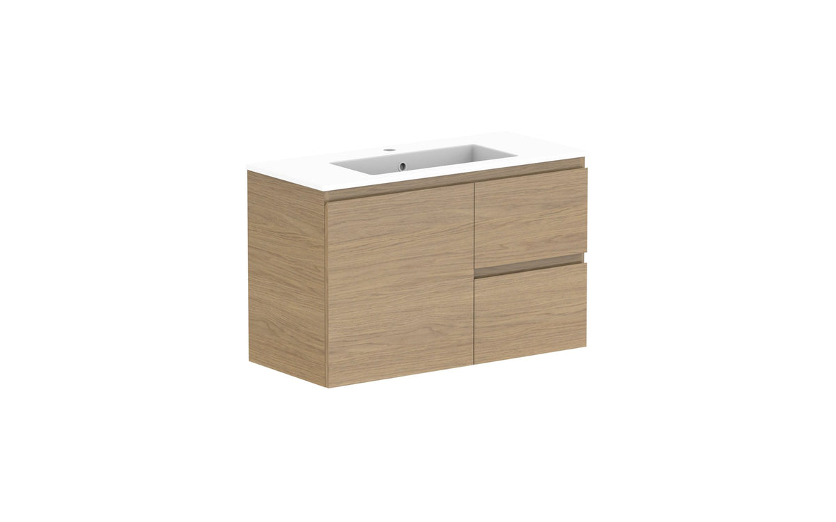 ADP Glacier Ensuite Door & Drawer Twin Wall Hung Vanity 900mm centre bowl, cast marble top