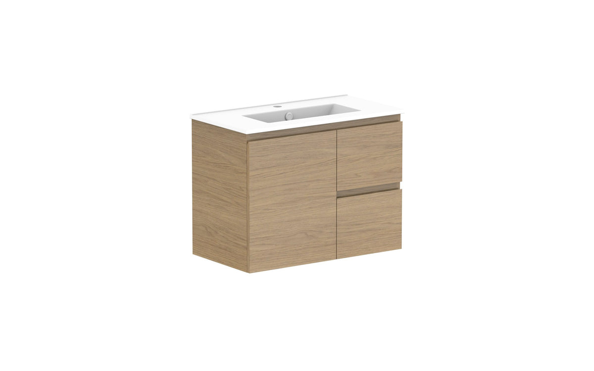 ADP Glacier Ensuite Door &amp; Drawer Twin Wall Hung Vanity 750mm centre bowl, ceramic top