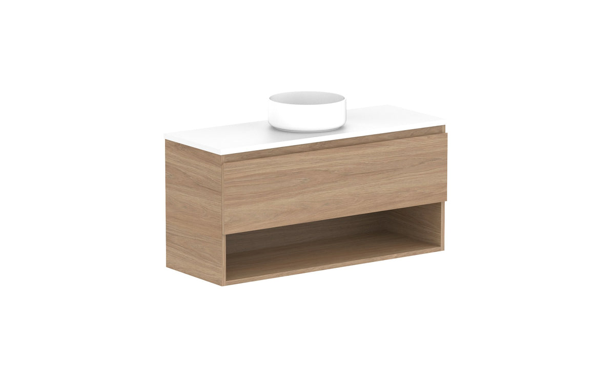 ADP Glacier Ensuite Shelf Slim Wall Hung Vanity 1050mm centre bowl, benchtop