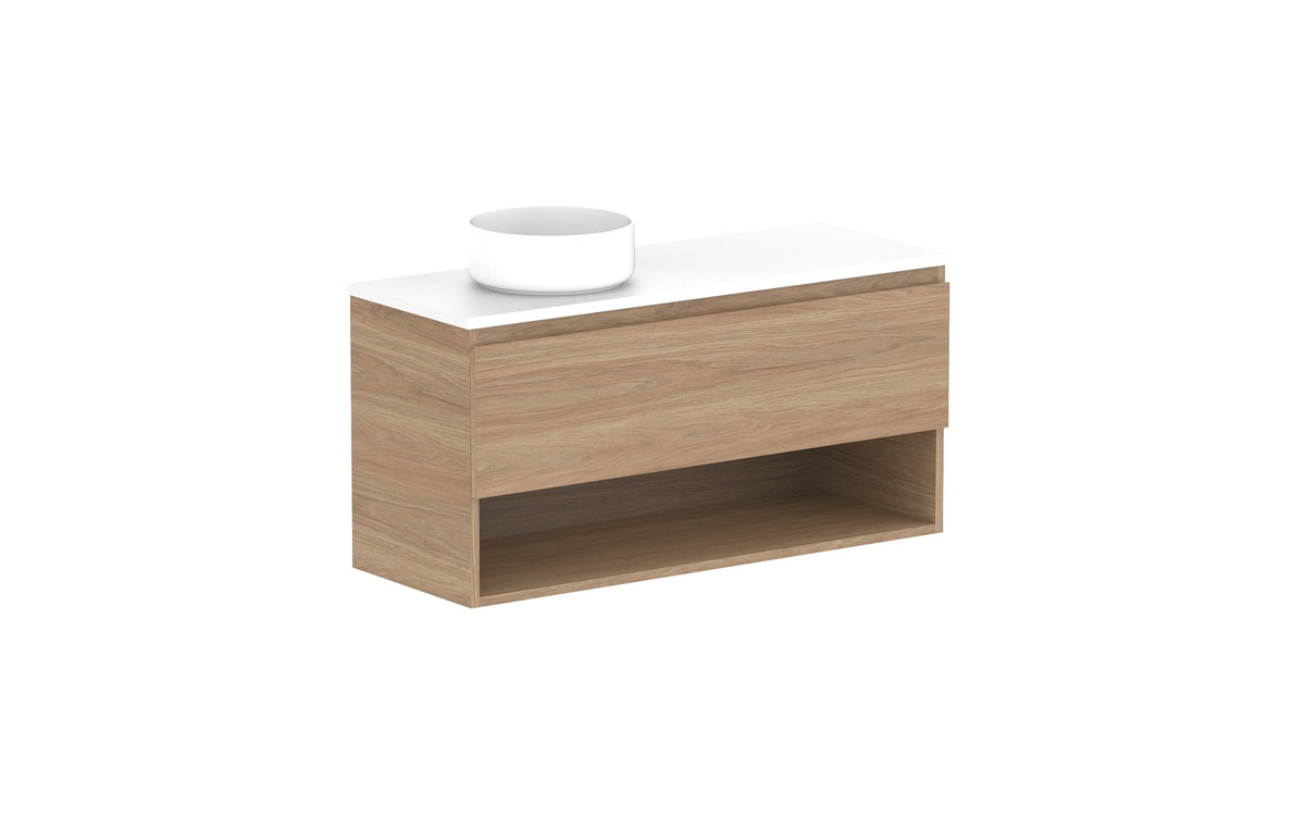 ADP Glacier Ensuite Shelf Slim Wall Hung Vanity 1050mm left offset bowl, benchtop