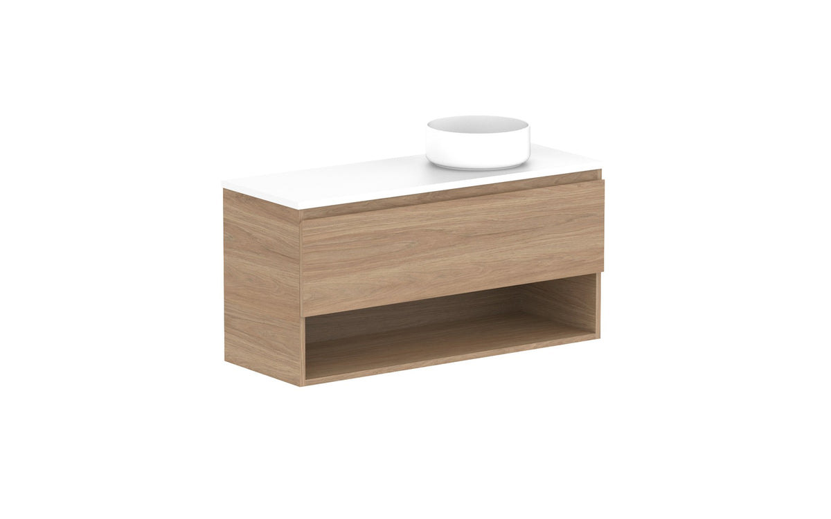 ADP Glacier Ensuite Shelf Slim Wall Hung Vanity 1050mm right offset bowl, benchtop