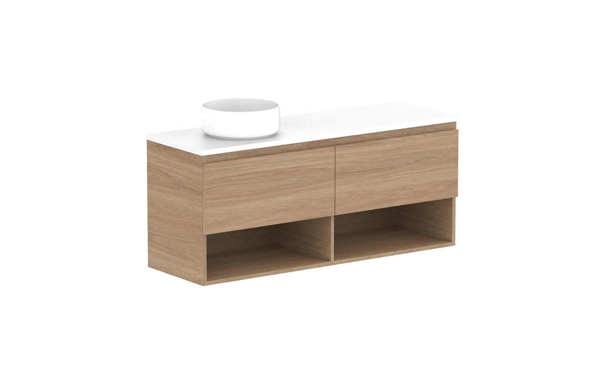 ADP Glacier Ensuite Shelf Slim Wall Hung Vanity 1200mm left offset bowl, benchtop