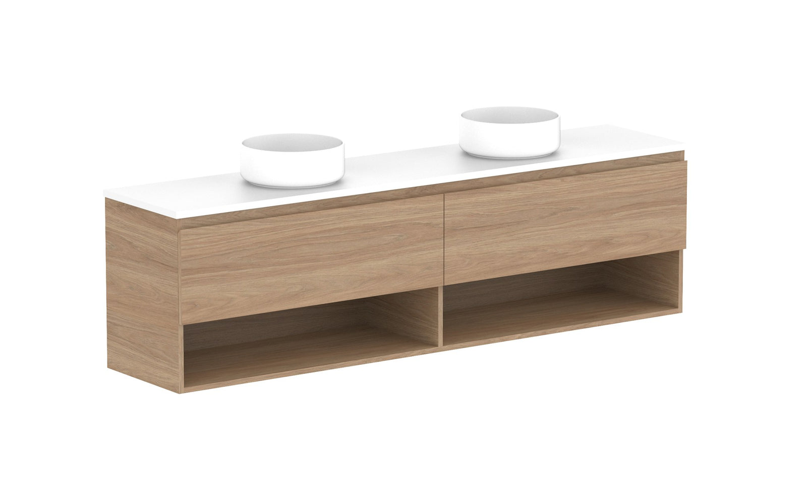 ADP Glacier Ensuite Shelf Slim Wall Hung Vanity 1800mm double bowl, benchtop