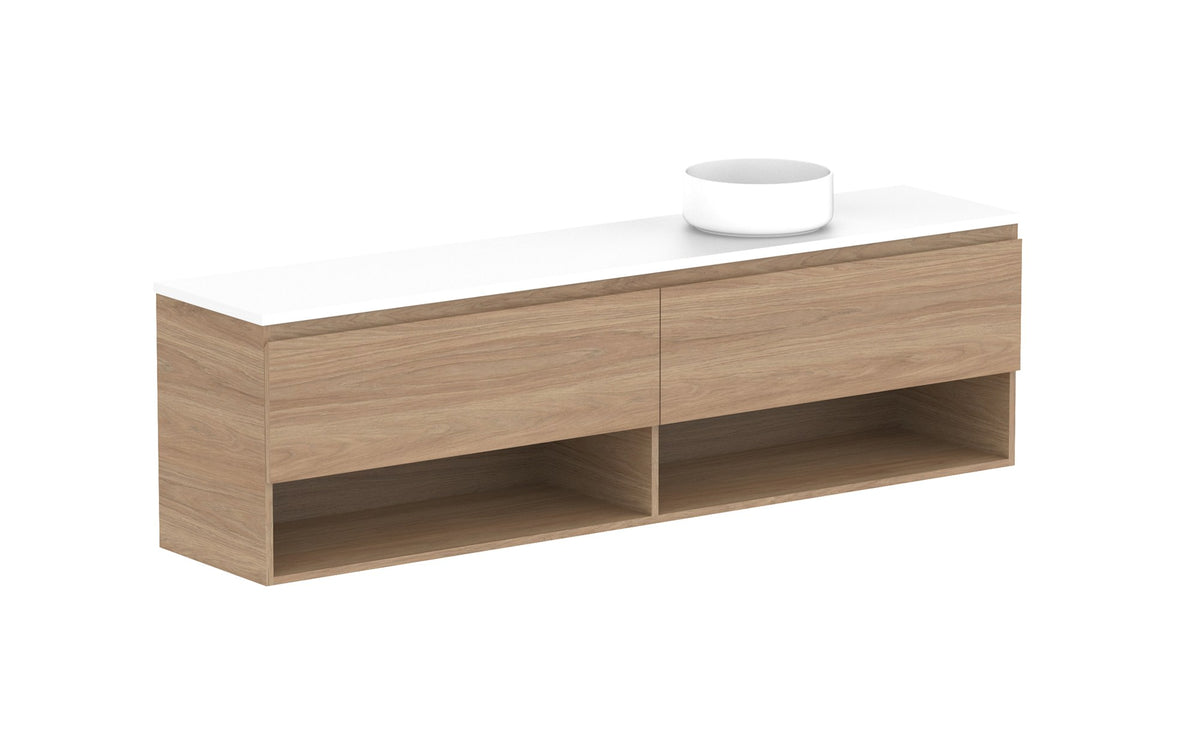 ADP Glacier Ensuite Shelf Slim Wall Hung Vanity 1800mm right offset bowl, benchtop