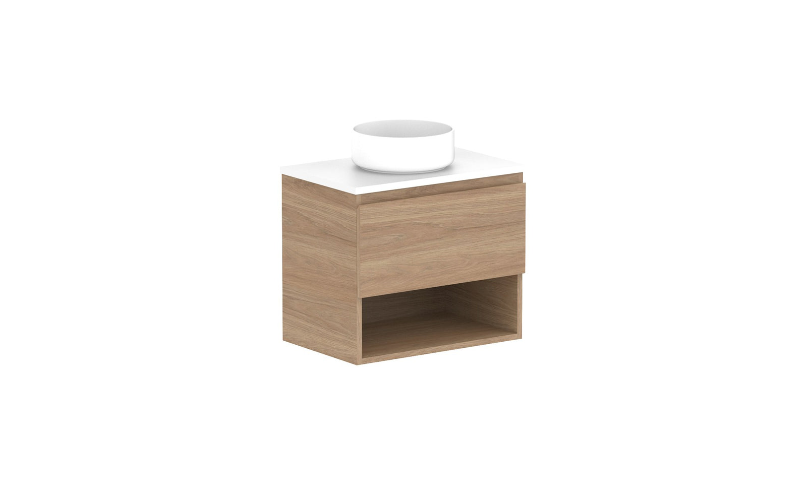 ADP Glacier Ensuite Shelf Slim Wall Hung Vanity 600mm centre bowl, benchtop