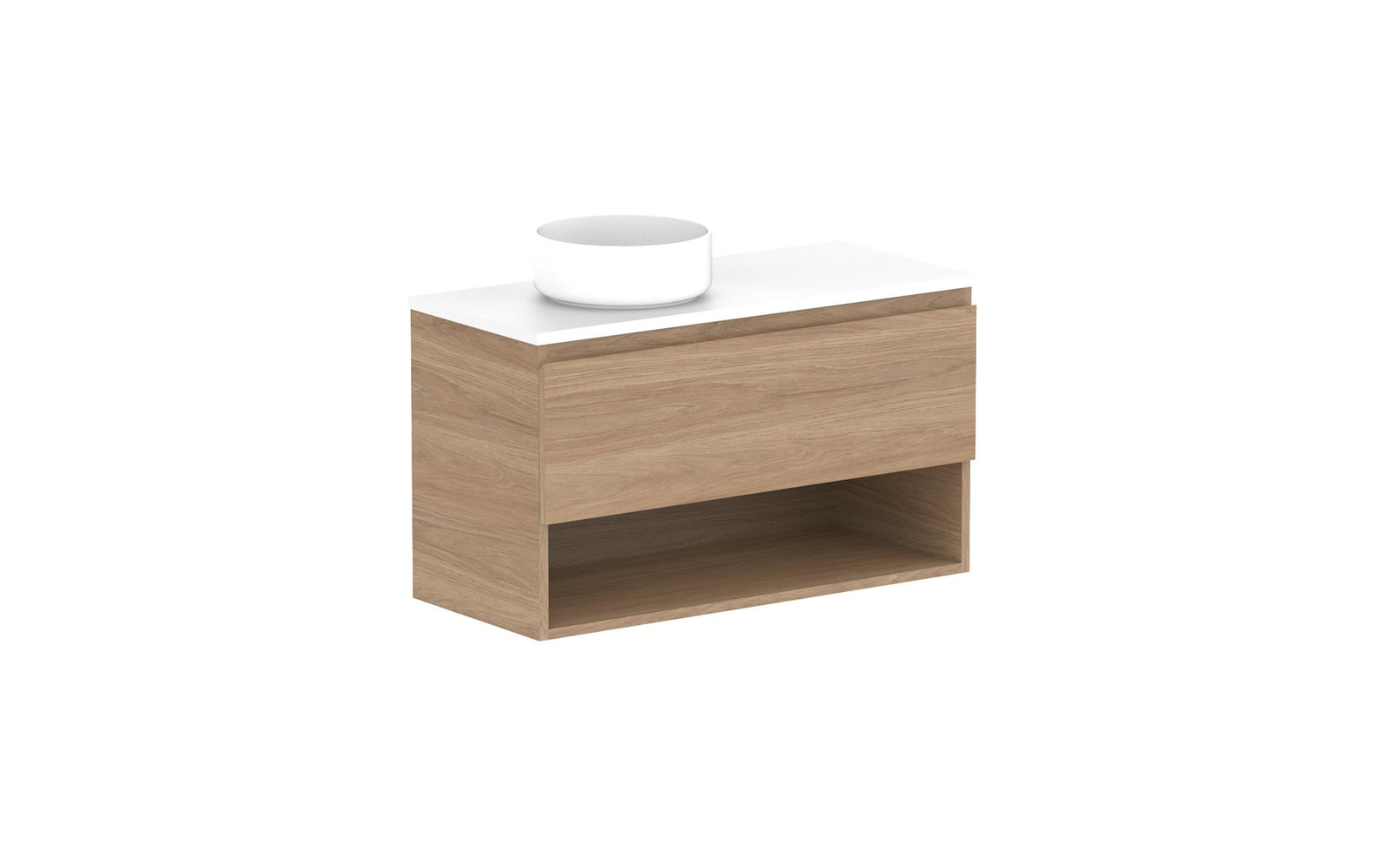 ADP Glacier Ensuite Shelf Slim Wall Hung Vanity 900mm left offset bowl, benchtop