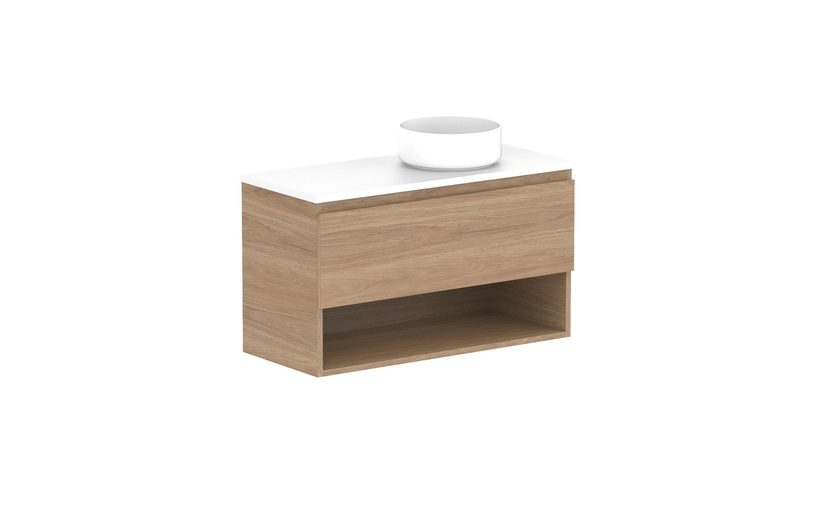 ADP Glacier Ensuite Shelf Slim Wall Hung Vanity 900mm right offset bowl, benchtop