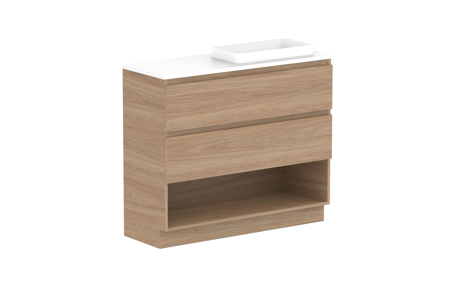 ADP Glacier Ensuite Shelf Twin Floor Mount Vanity 1050mm right offset bowl, benchtop