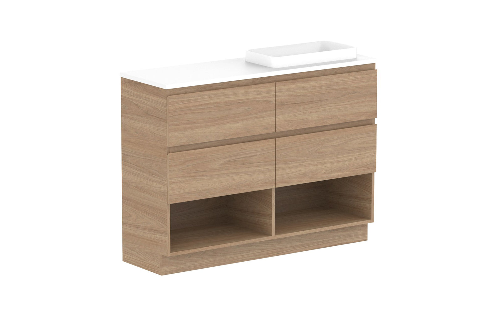 ADP Glacier Ensuite Shelf Twin Floor Mount Vanity 1200mm right offset bowl, benchtop