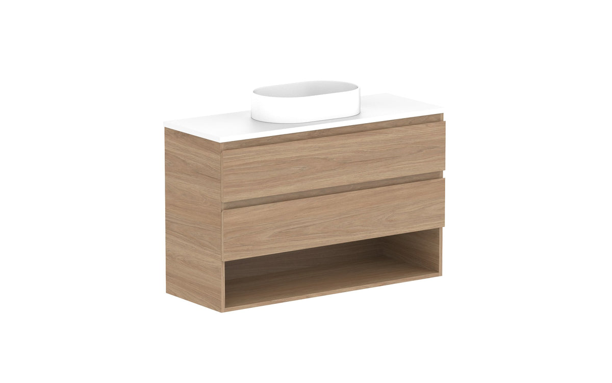ADP Glacier Ensuite Shelf Twin Wall Hung Vanity 1050mm centre bowl, benchtop