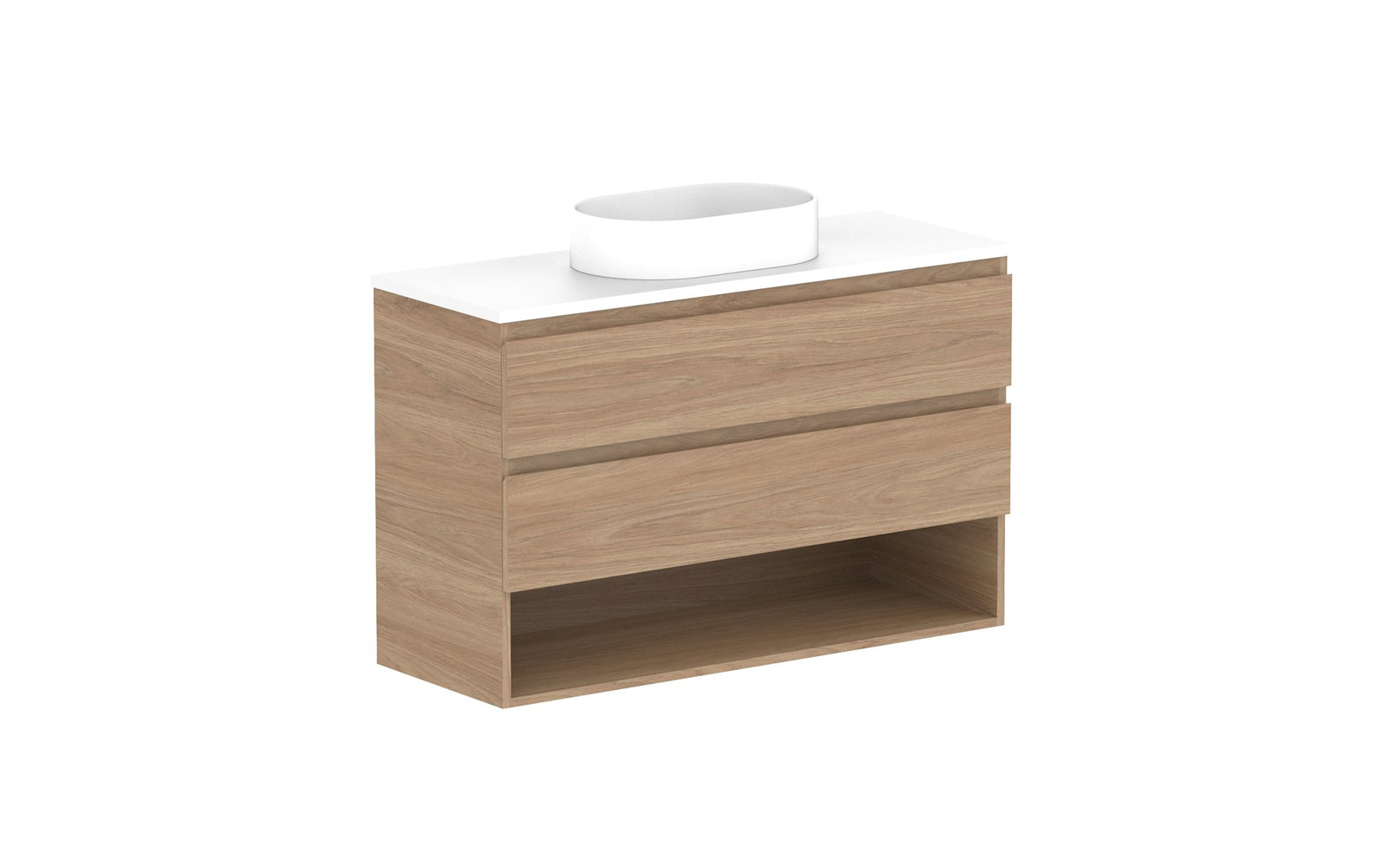 ADP Glacier Ensuite Shelf Twin Wall Hung Vanity 1050mm centre bowl, benchtop