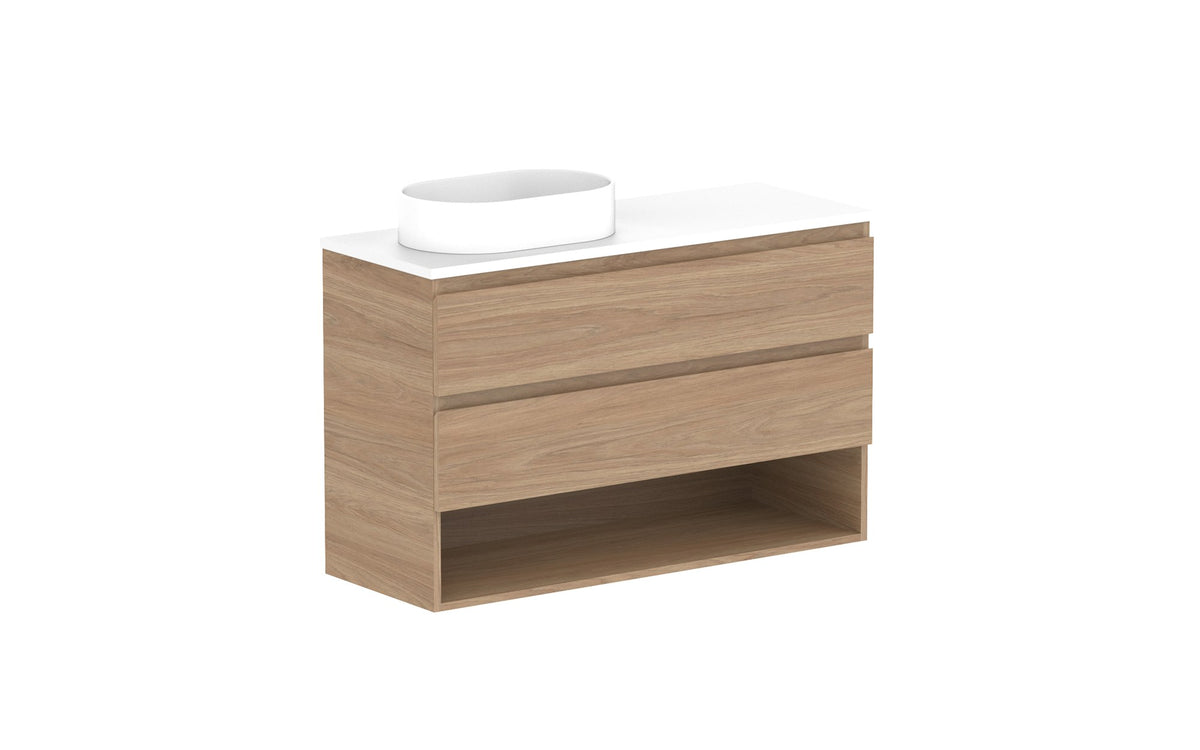 ADP Glacier Ensuite Shelf Twin Wall Hung Vanity 1050mm left offset bowl, benchtop