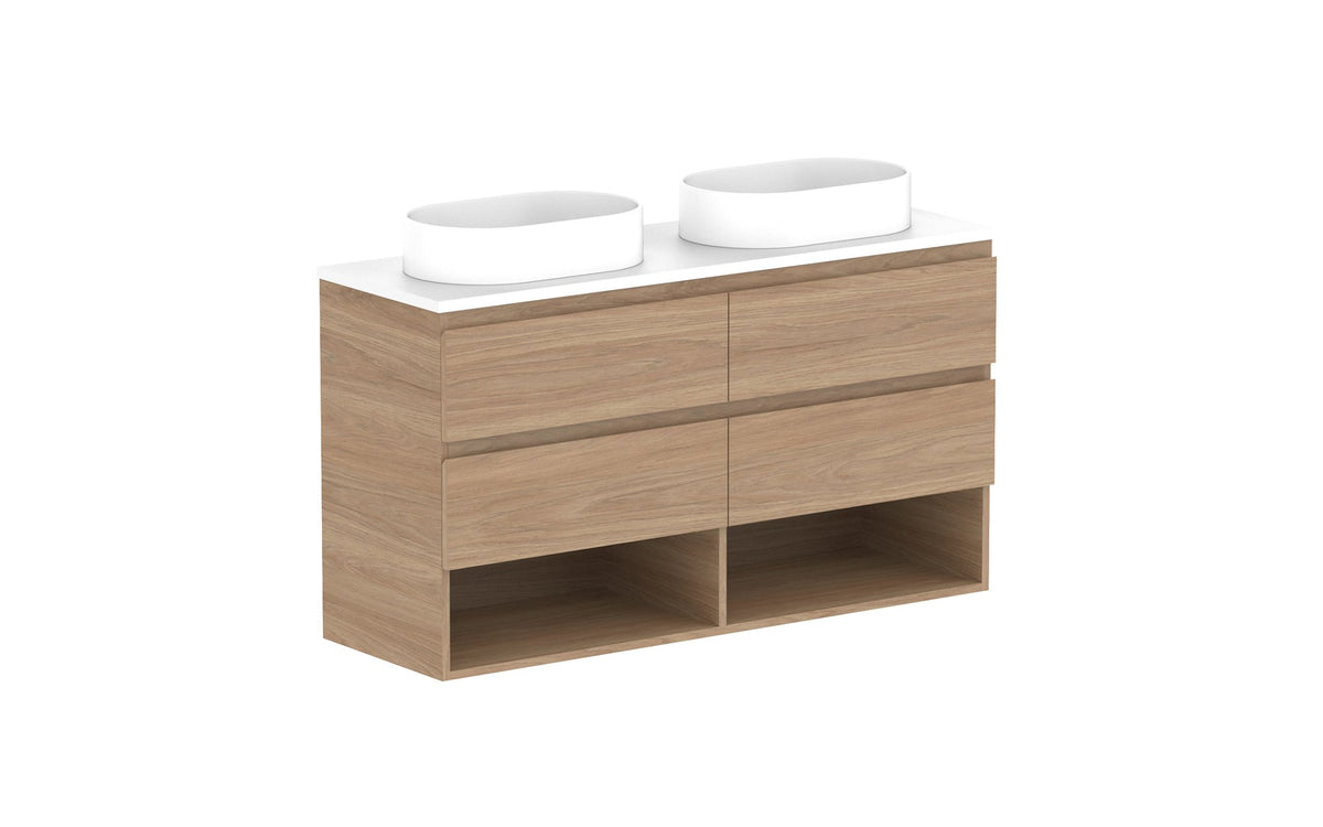 ADP Glacier Ensuite Shelf Twin Wall Hung Vanity 1200mm double bowl, benchtop