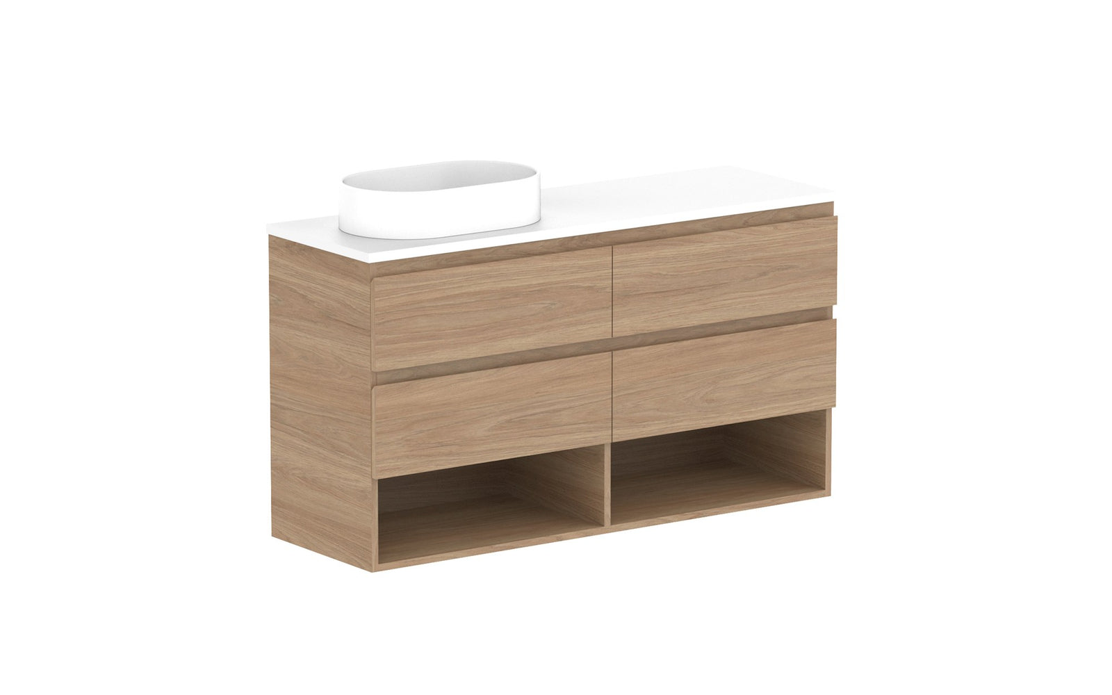 ADP Glacier Ensuite Shelf Twin Wall Hung Vanity 1200mm left offset bowl, benchtop