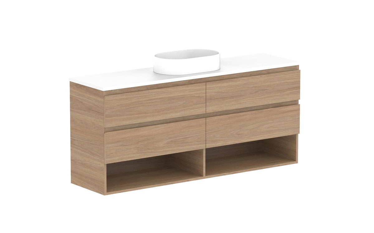 ADP Glacier Ensuite Shelf Twin Wall Hung Vanity 1500mm centre bowl, benchtop