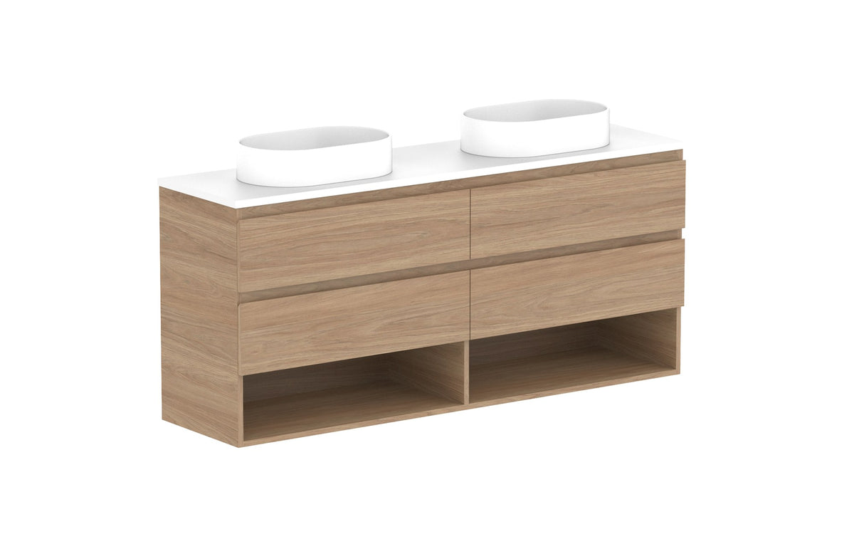 ADP Glacier Ensuite Shelf Twin Wall Hung Vanity 1500mm double bowl, benchtop