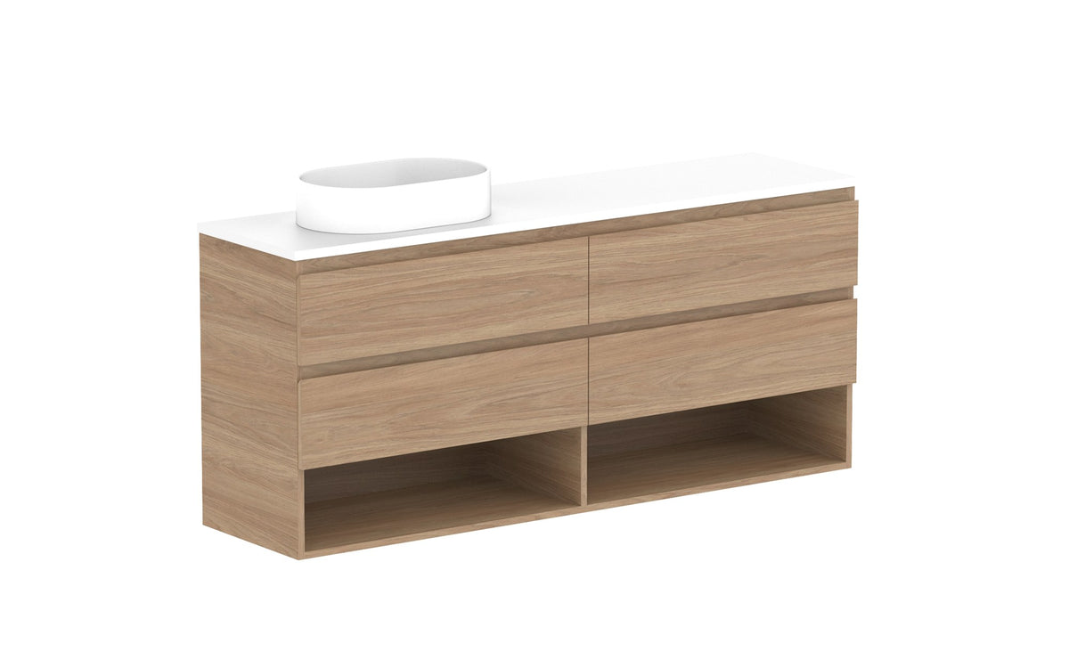 ADP Glacier Ensuite Shelf Twin Wall Hung Vanity 1500mm left offset bowl, benchtop