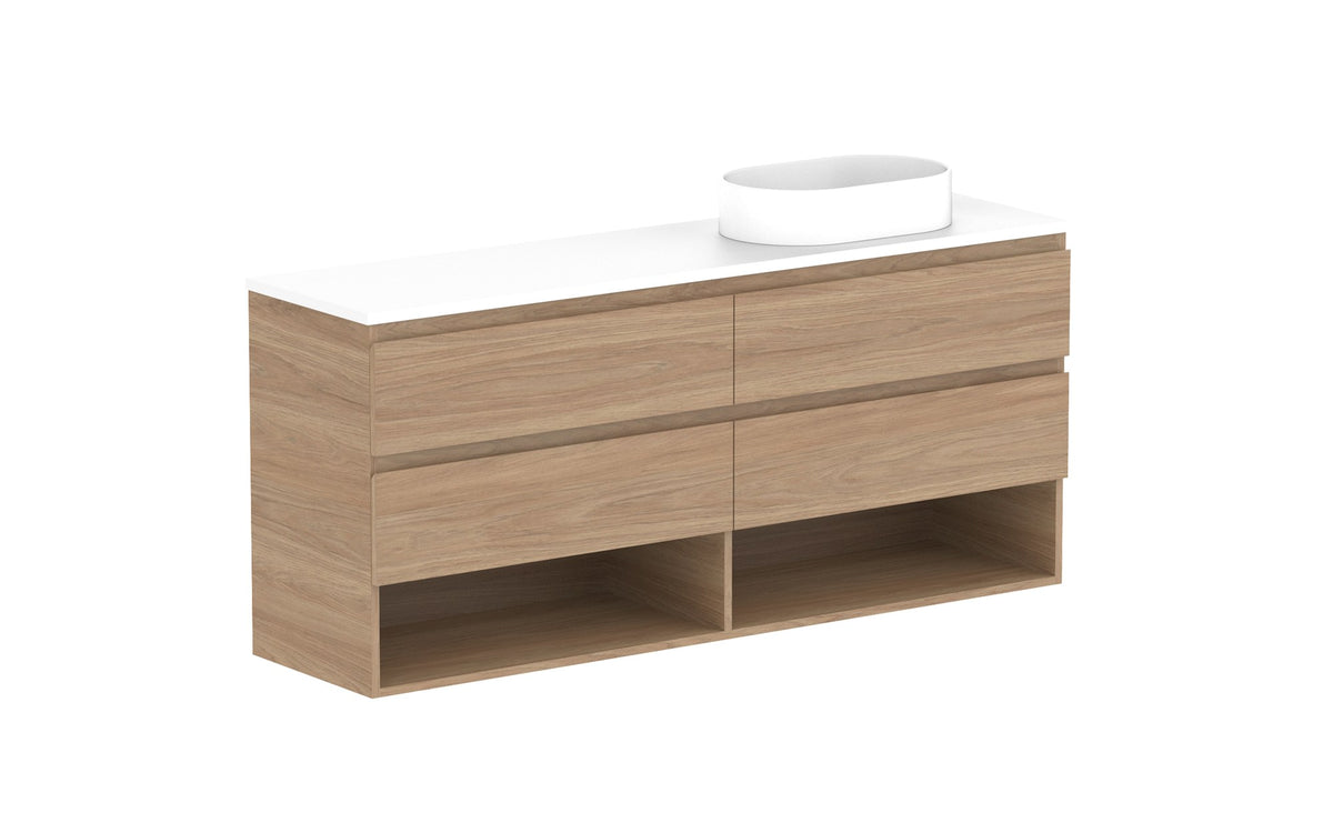 ADP Glacier Ensuite Shelf Twin Wall Hung Vanity 1500mm right offset bowl, benchtop
