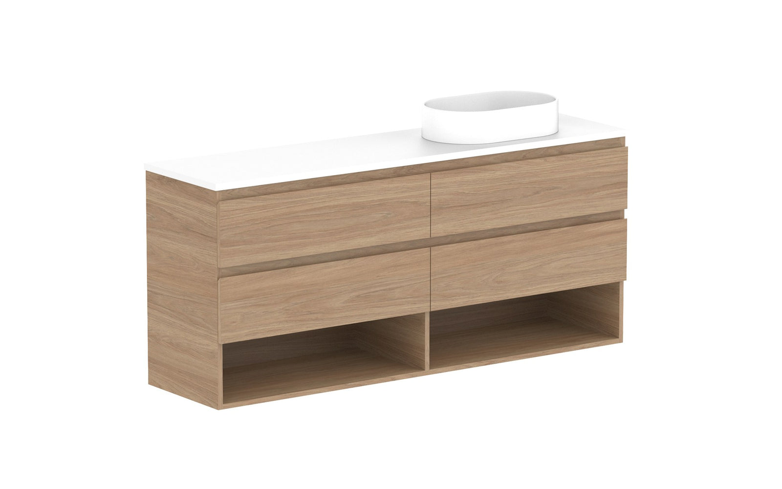 ADP Glacier Ensuite Shelf Twin Wall Hung Vanity 1500mm right offset bowl, benchtop