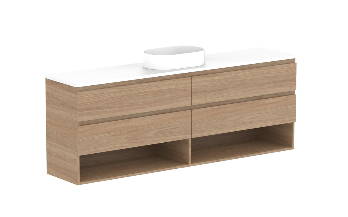ADP Glacier Ensuite Shelf Twin Wall Hung Vanity 1800mm centre bowl, benchtop