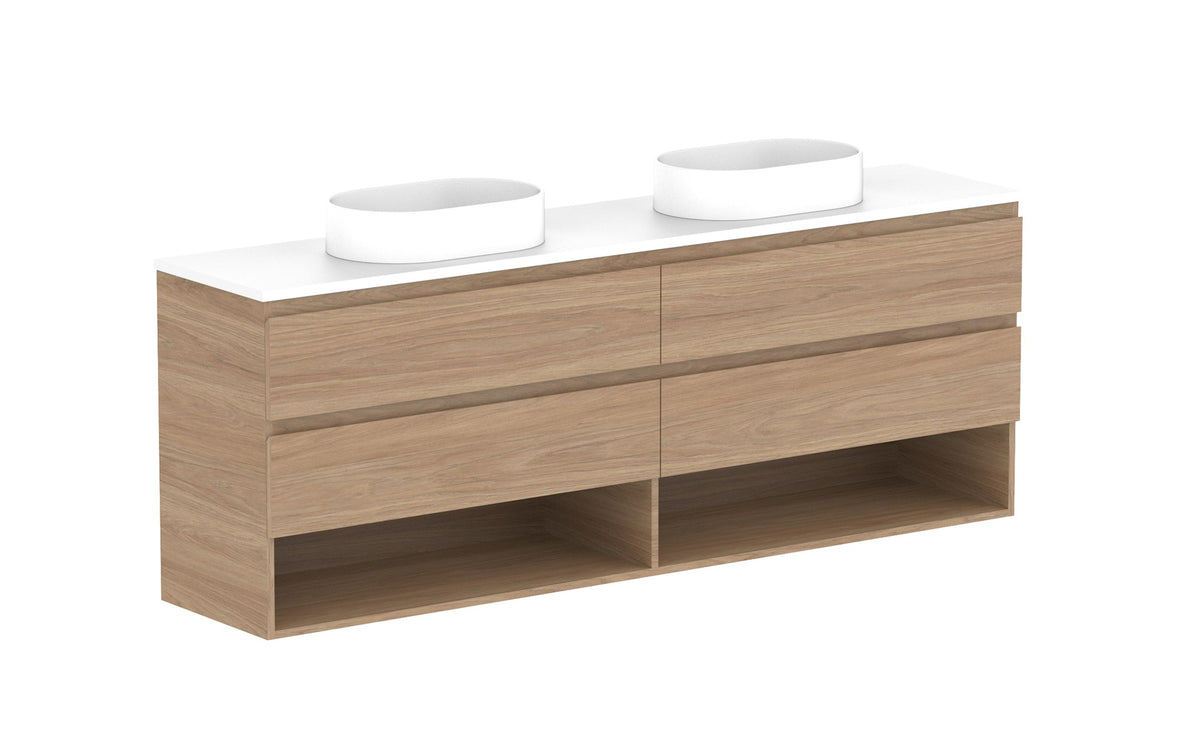 ADP Glacier Ensuite Shelf Twin Wall Hung Vanity 1800mm double bowl, benchtop