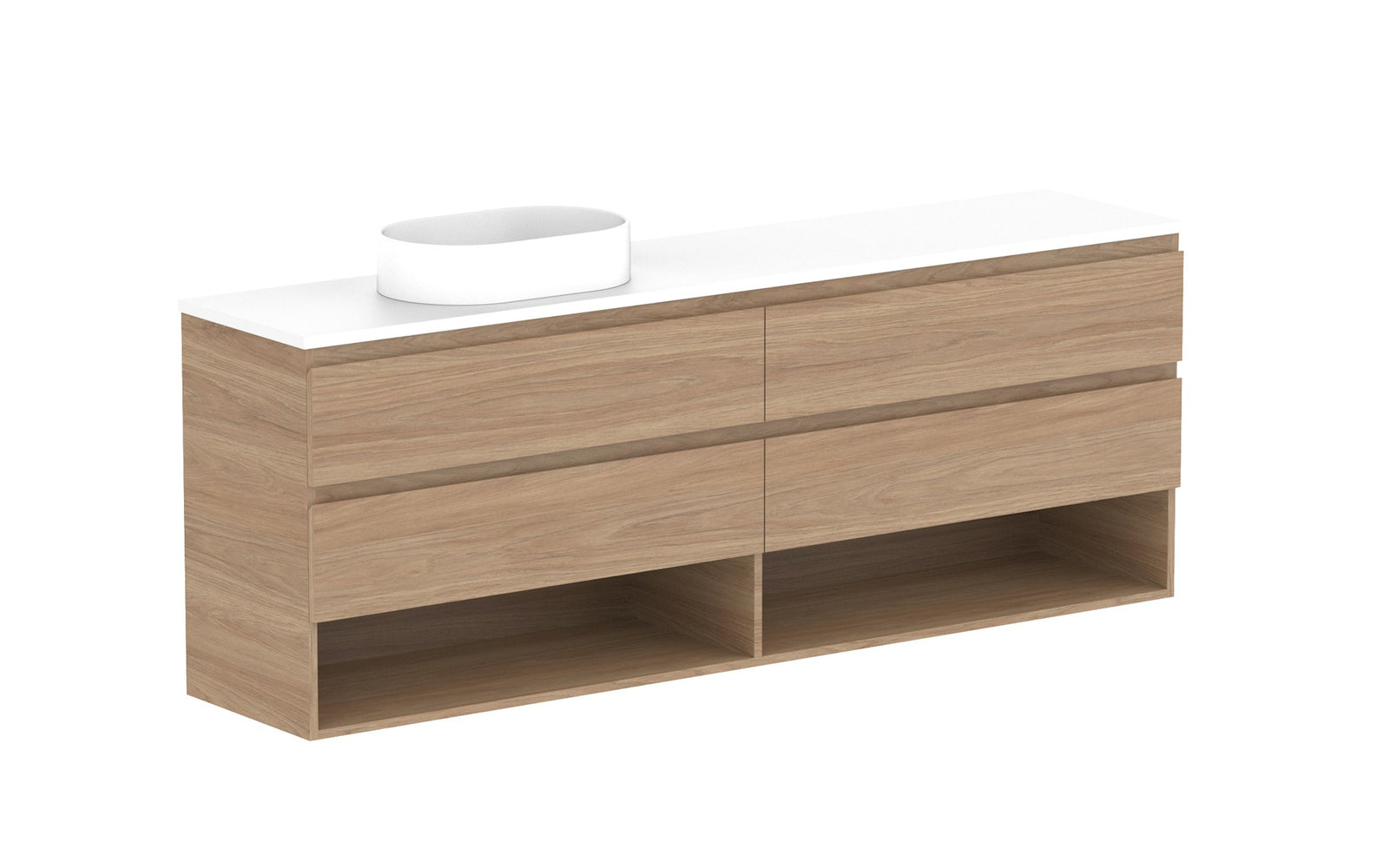 ADP Glacier Ensuite Shelf Twin Wall Hung Vanity 1800mm left offset bowl, benchtop