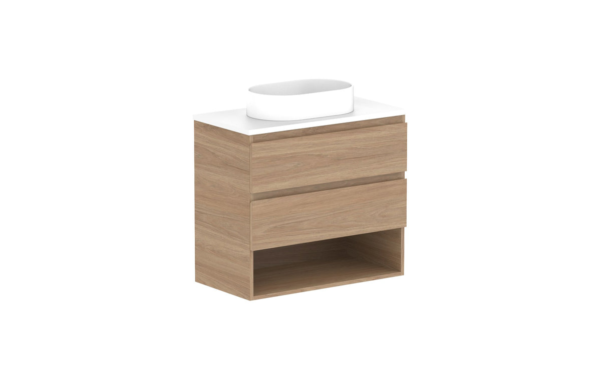 ADP Glacier Ensuite Shelf Twin Wall Hung Vanity 750mm centre bowl, benchtop