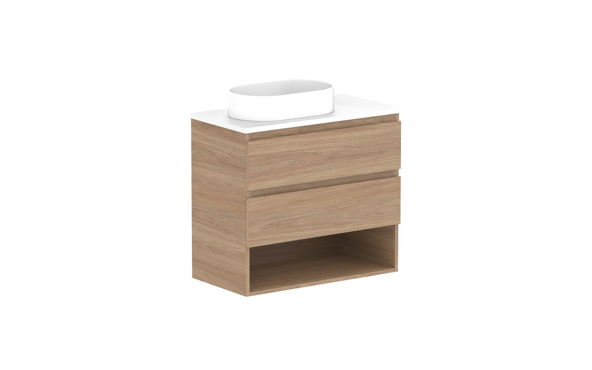 ADP Glacier Ensuite Shelf Twin Wall Hung Vanity 750mm left offset bowl, benchtop