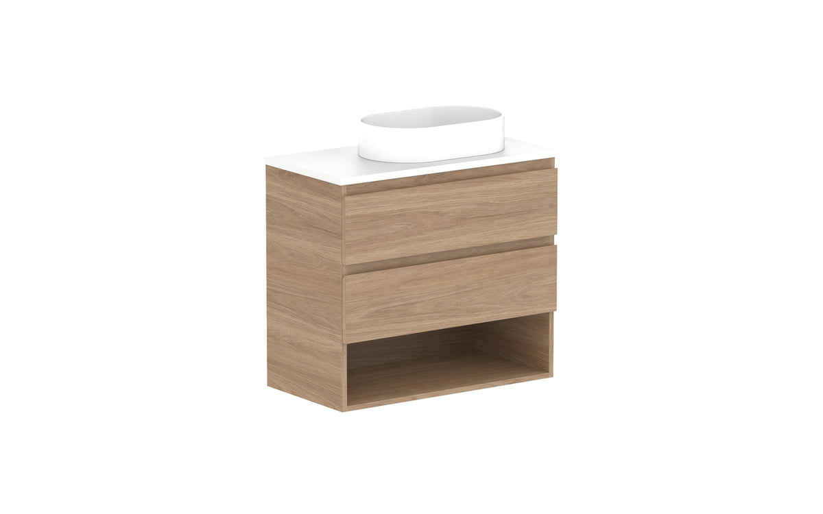 ADP Glacier Ensuite Shelf Twin Wall Hung Vanity 750mm right offset bowl, benchtop