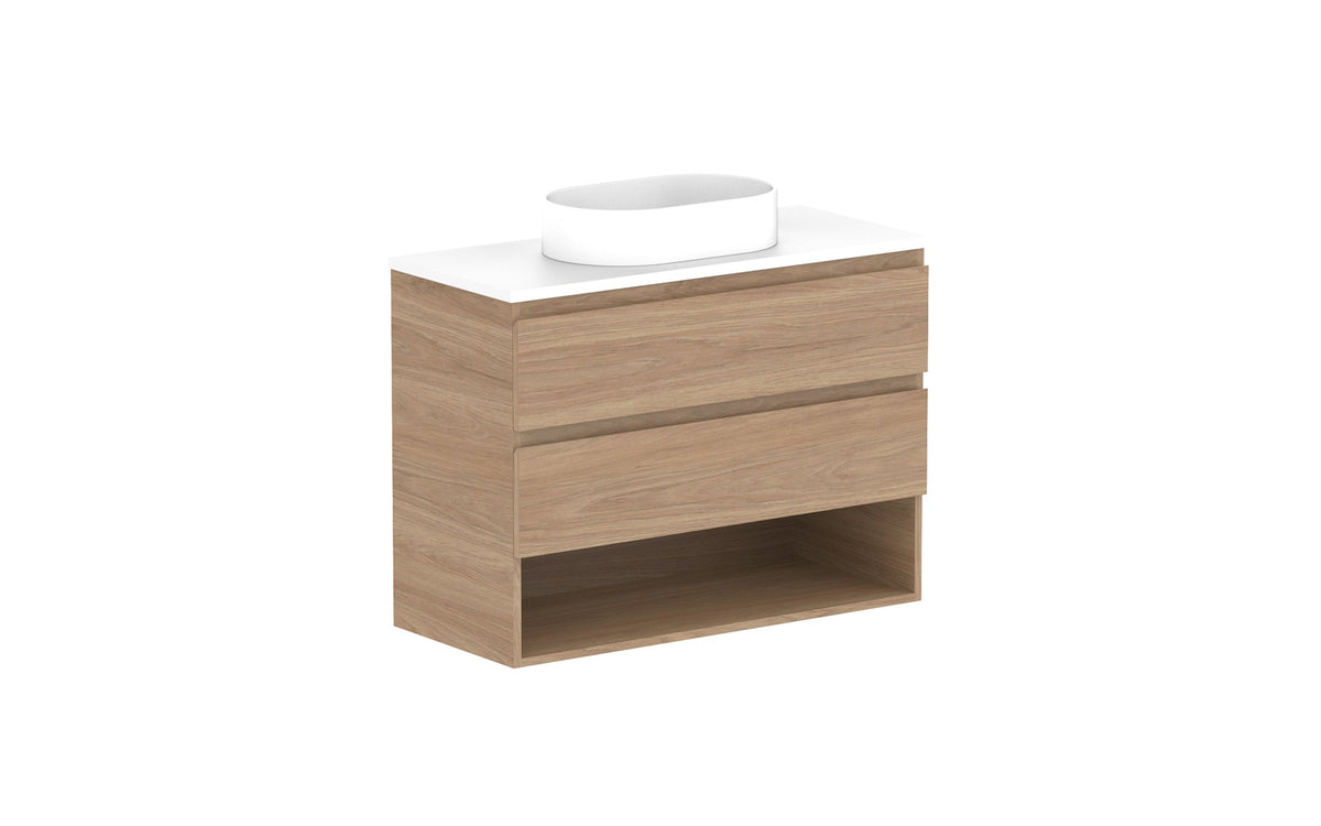 ADP Glacier Ensuite Shelf Twin Wall Hung Vanity 900mm centre bowl, benchtop