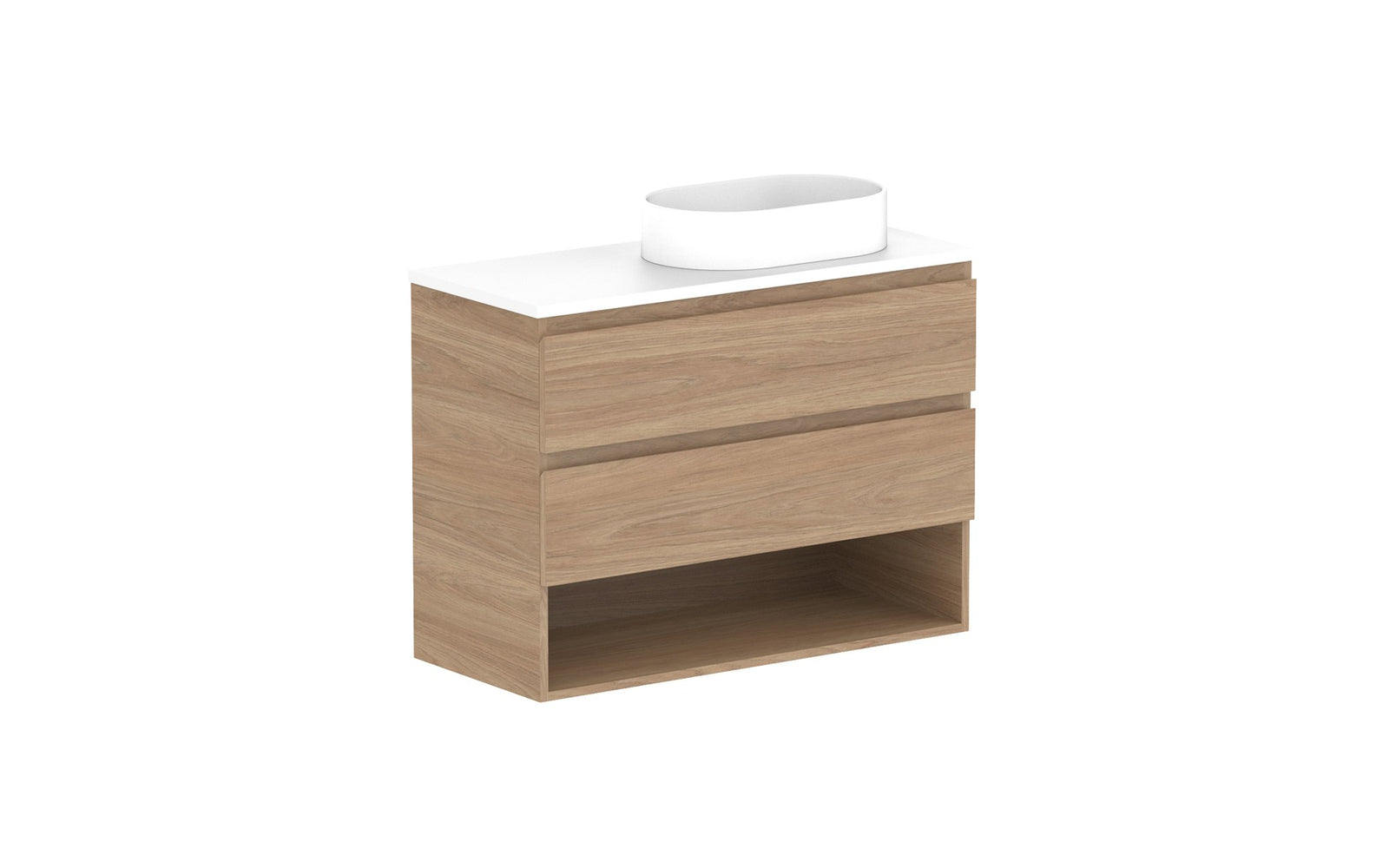 ADP Glacier Ensuite Shelf Twin Wall Hung Vanity 900mm right offset bowl, benchtop