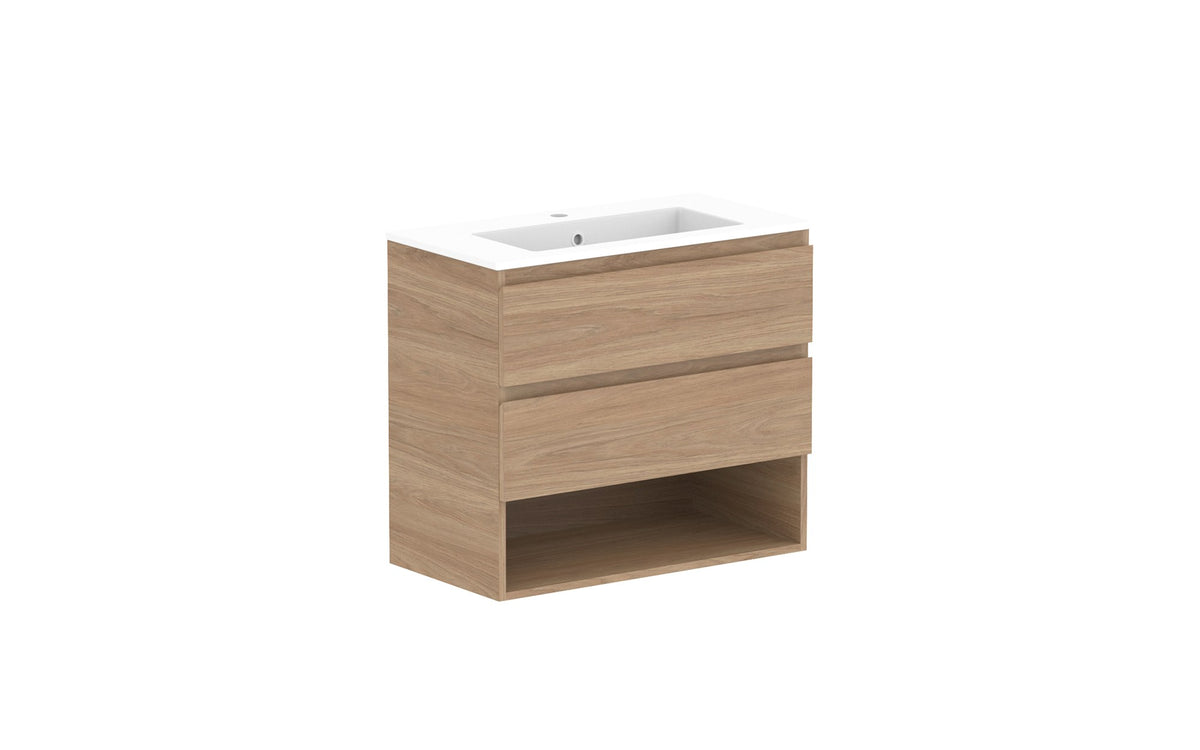 ADP Glacier Ensuite Shelf Twin Wall Hung Vanity 750mm, cast marble top