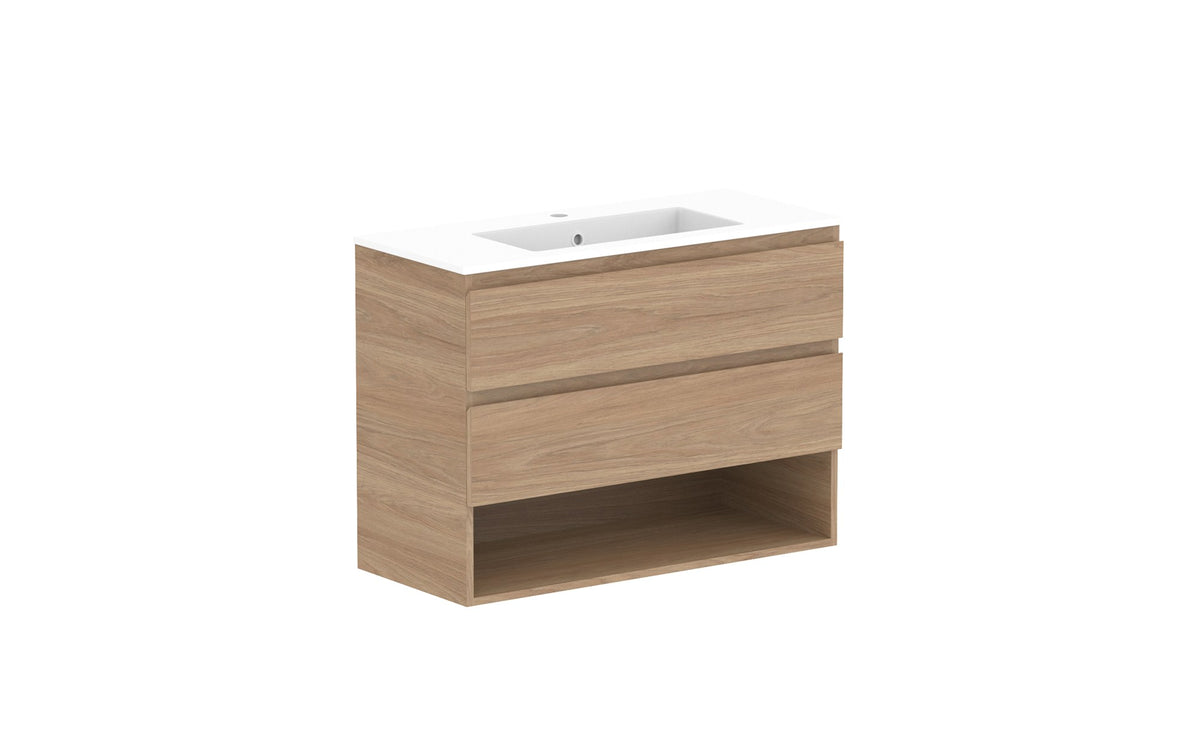 ADP Glacier Ensuite Shelf Twin Wall Hung Vanity 900mm, cast marble top
