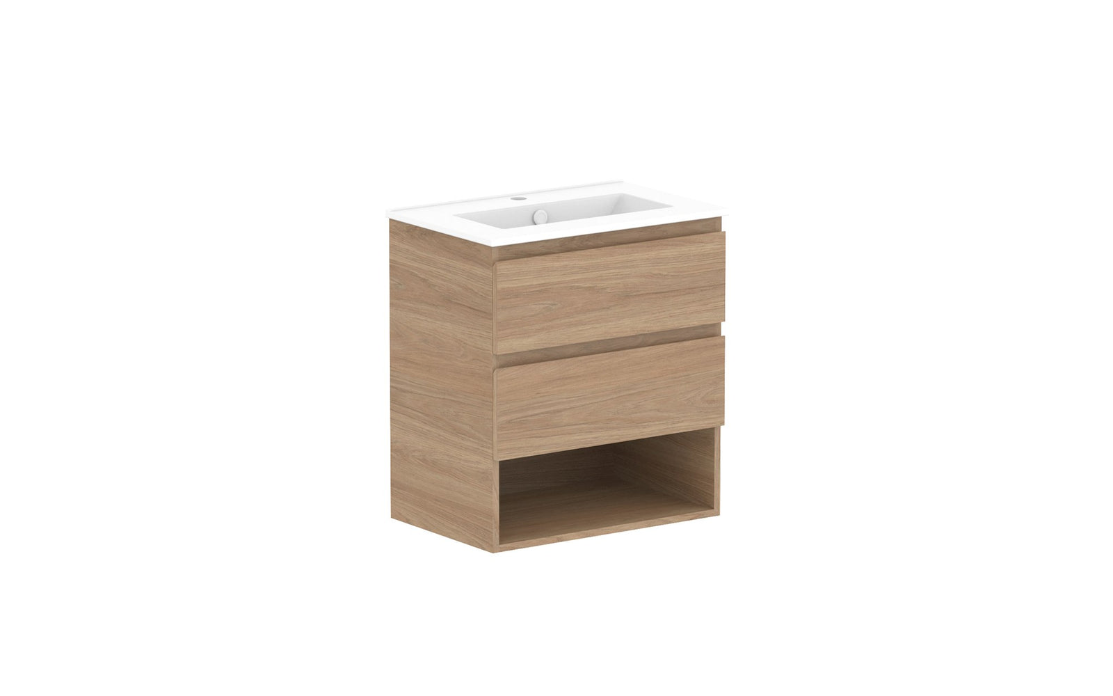 ADP Glacier Ensuite Shelf Twin Wall Hung Vanity 600mm, ceramic top