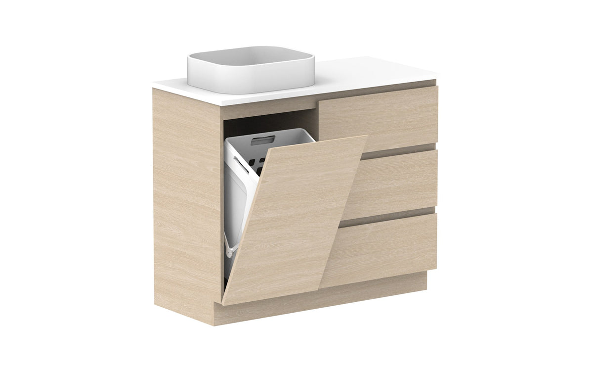 ADP Glacier Hamper Trio Floor Mount Vanity 1050mm left offset bowl