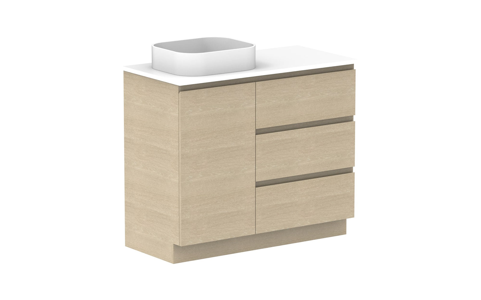 ADP Glacier Hamper Trio Floor Mount Vanity 1050mm left offset bowl