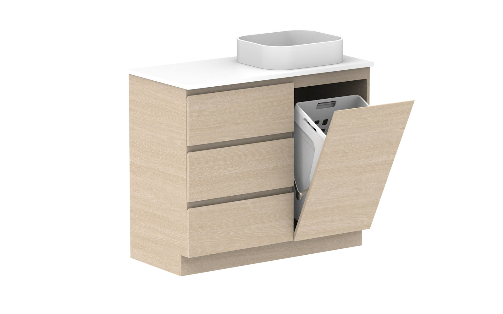 ADP Glacier Hamper Trio Floor Mount Vanity 1050mm right offset bowl