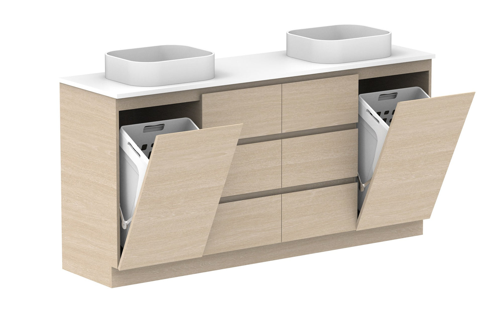 ADP Glacier Hamper Trio Floor Mount Vanity 1800mm double bowl