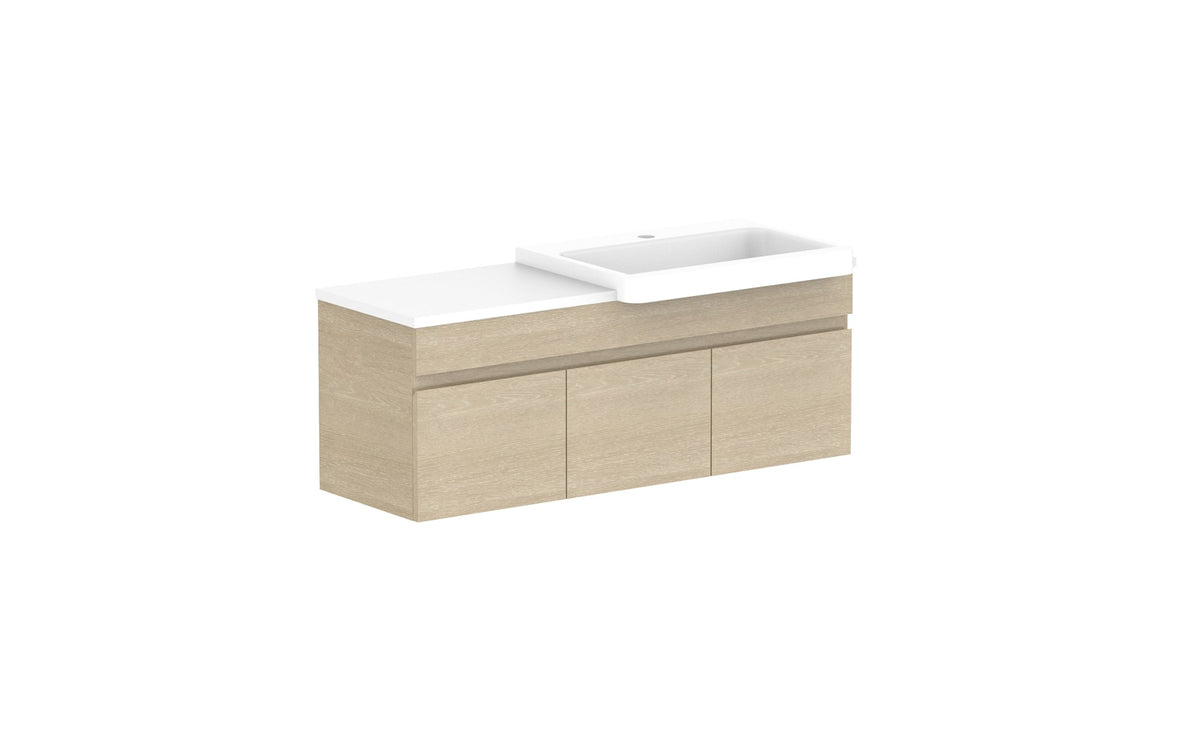ADP Glacier Semi-Recessed All-Door Slim Wall Hung Vanity 1050mm right offset bowl, benchtop