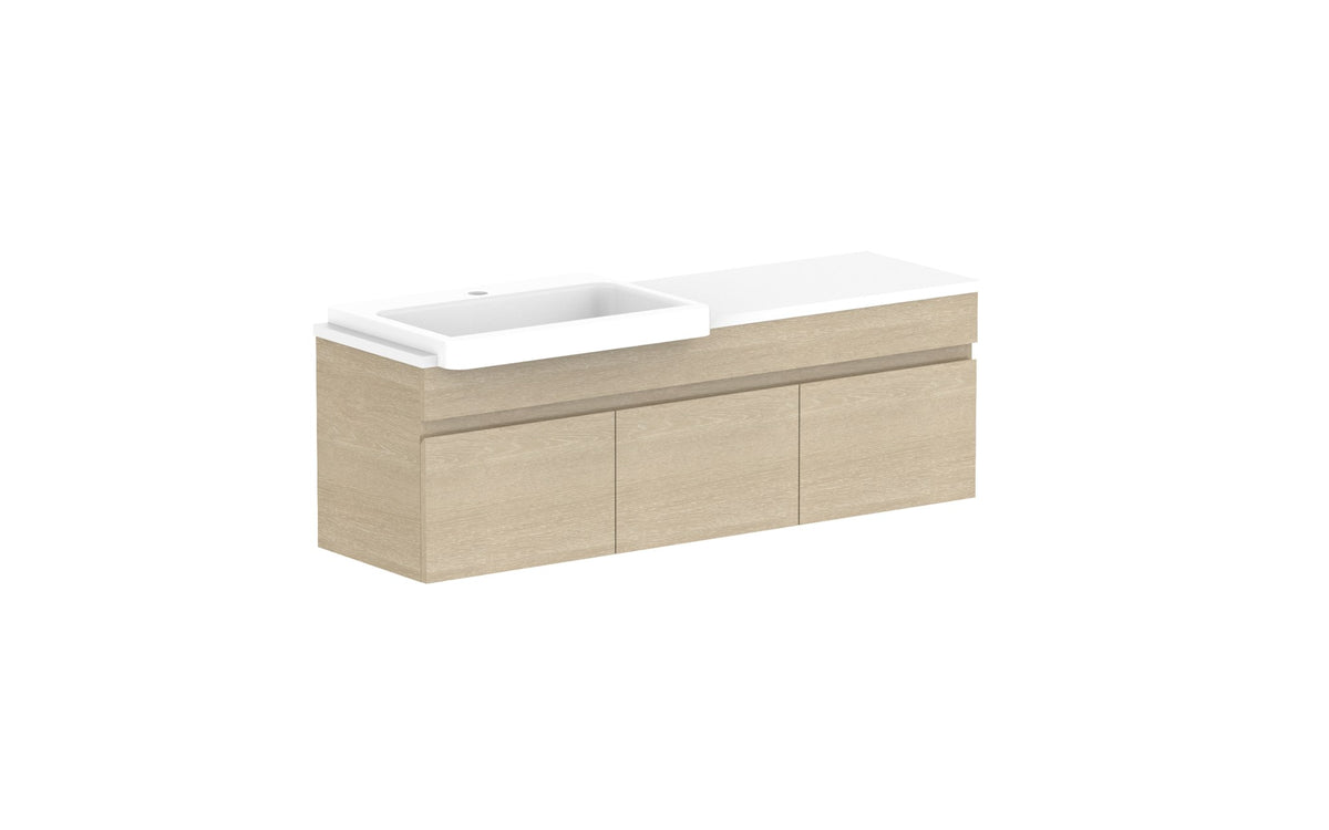 ADP Glacier Semi-Recessed All-Door Slim Wall Hung Vanity 1200mm left offset bowl, benchtop
