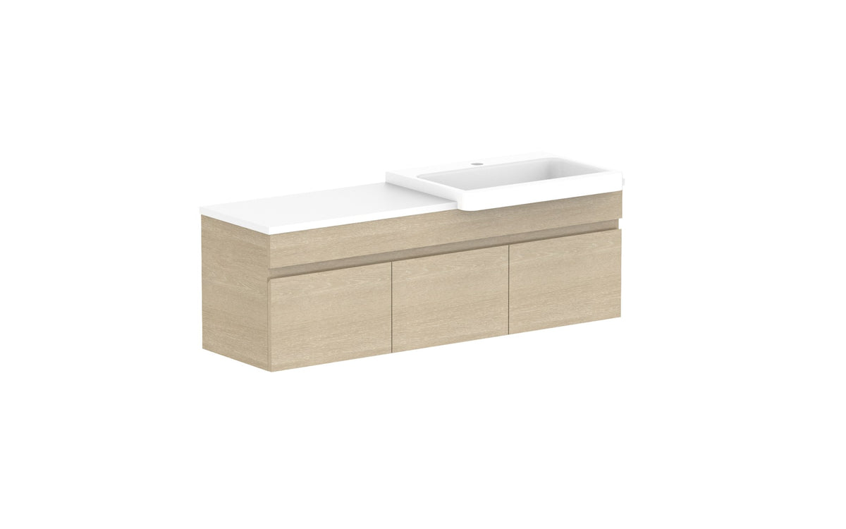 ADP Glacier Semi-Recessed All-Door Slim Wall Hung Vanity 1200mm right offset bowl, benchtop