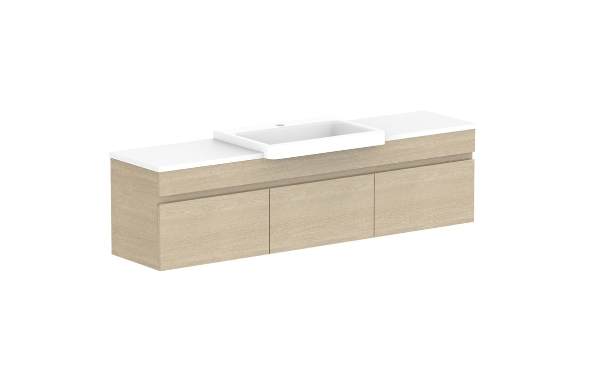 ADP Glacier Semi-Recessed All-Door Slim Wall Hung Vanity 1500mm centre bowl, benchtop