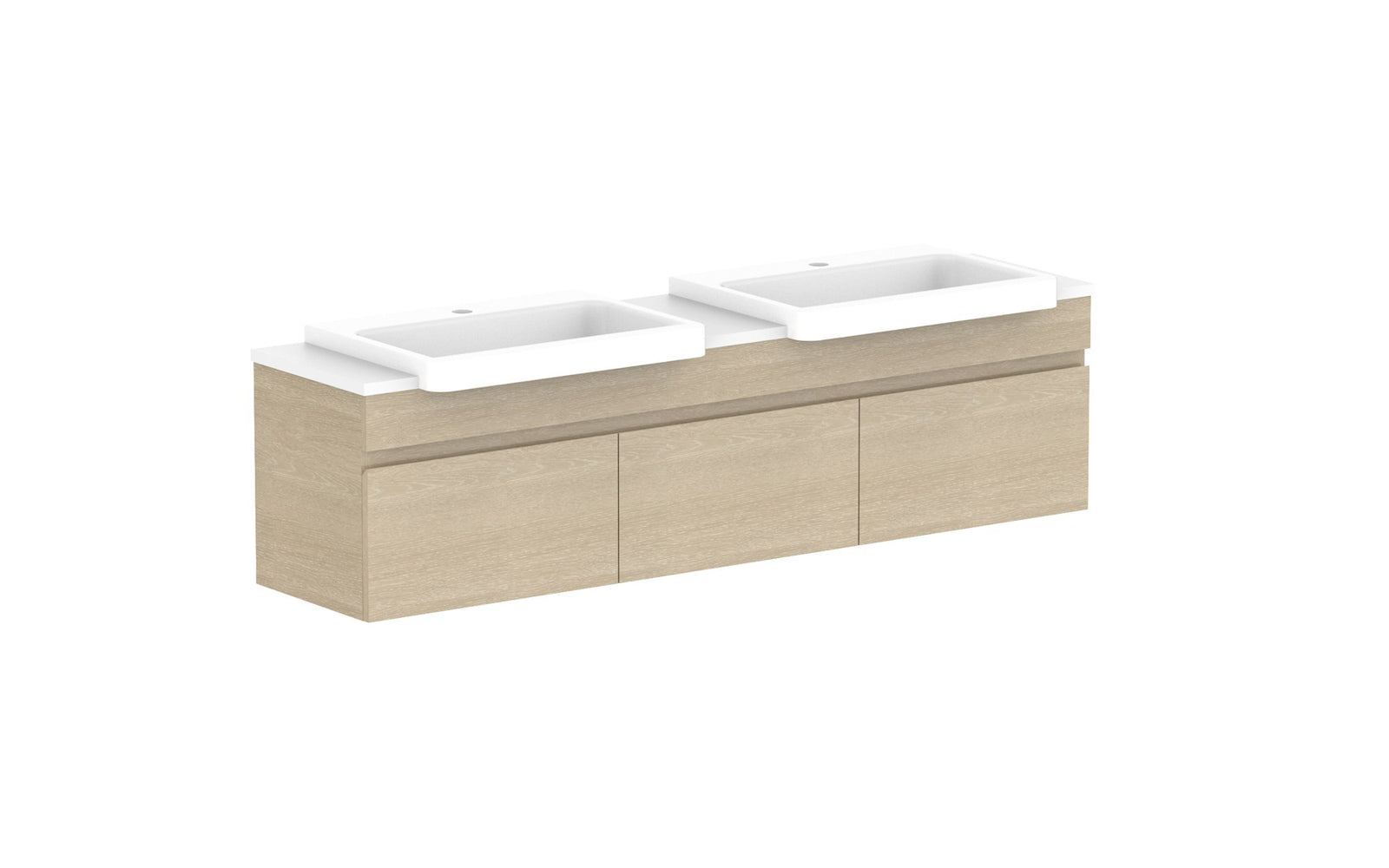 ADP Glacier Semi-Recessed All-Door Slim Wall Hung Vanity 1500mm double bowl, benchtop