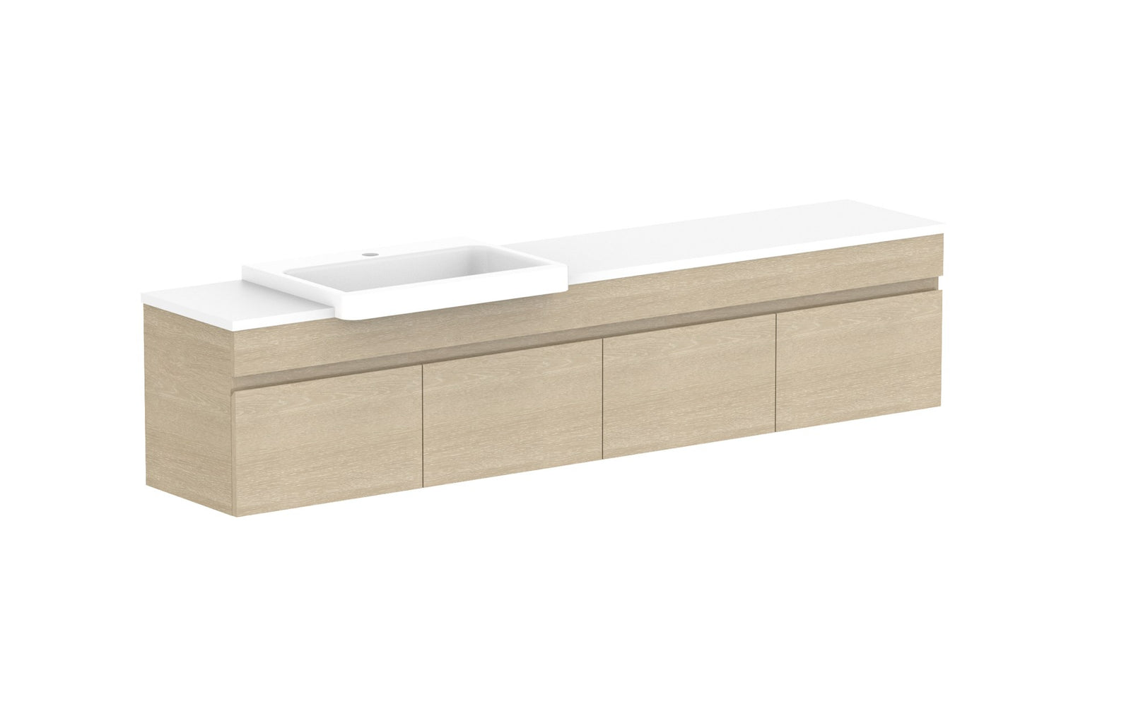 ADP Glacier Semi-Recessed All-Door Slim Wall Hung Vanity 1800mm left offset bowl, benchtop