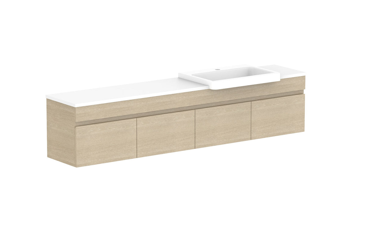 ADP Glacier Semi-Recessed All-Door Slim Wall Hung Vanity 1800mm right offset bowl, benchtop